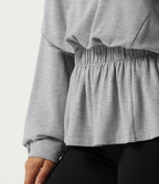 Boat Neck Batwing Long Sleeve Casual Top — Mottled Grey — view 5