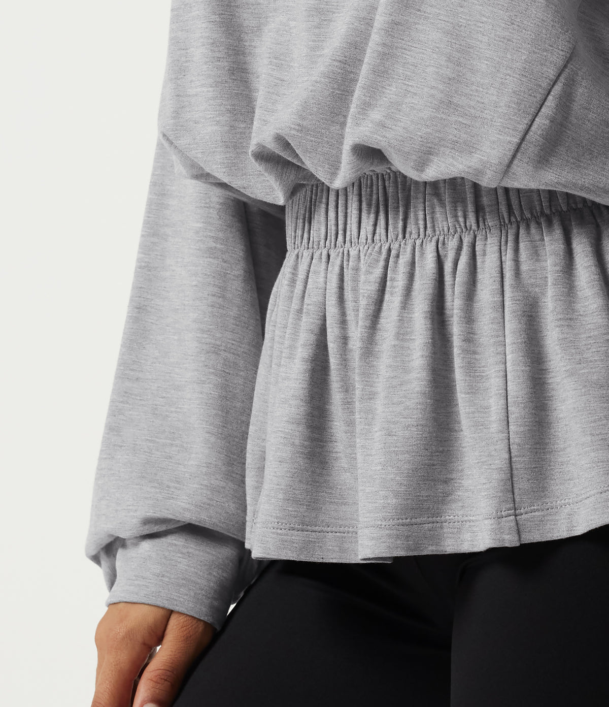 Boat Neck Batwing Long Sleeve Casual Top — Mottled Grey — view 5