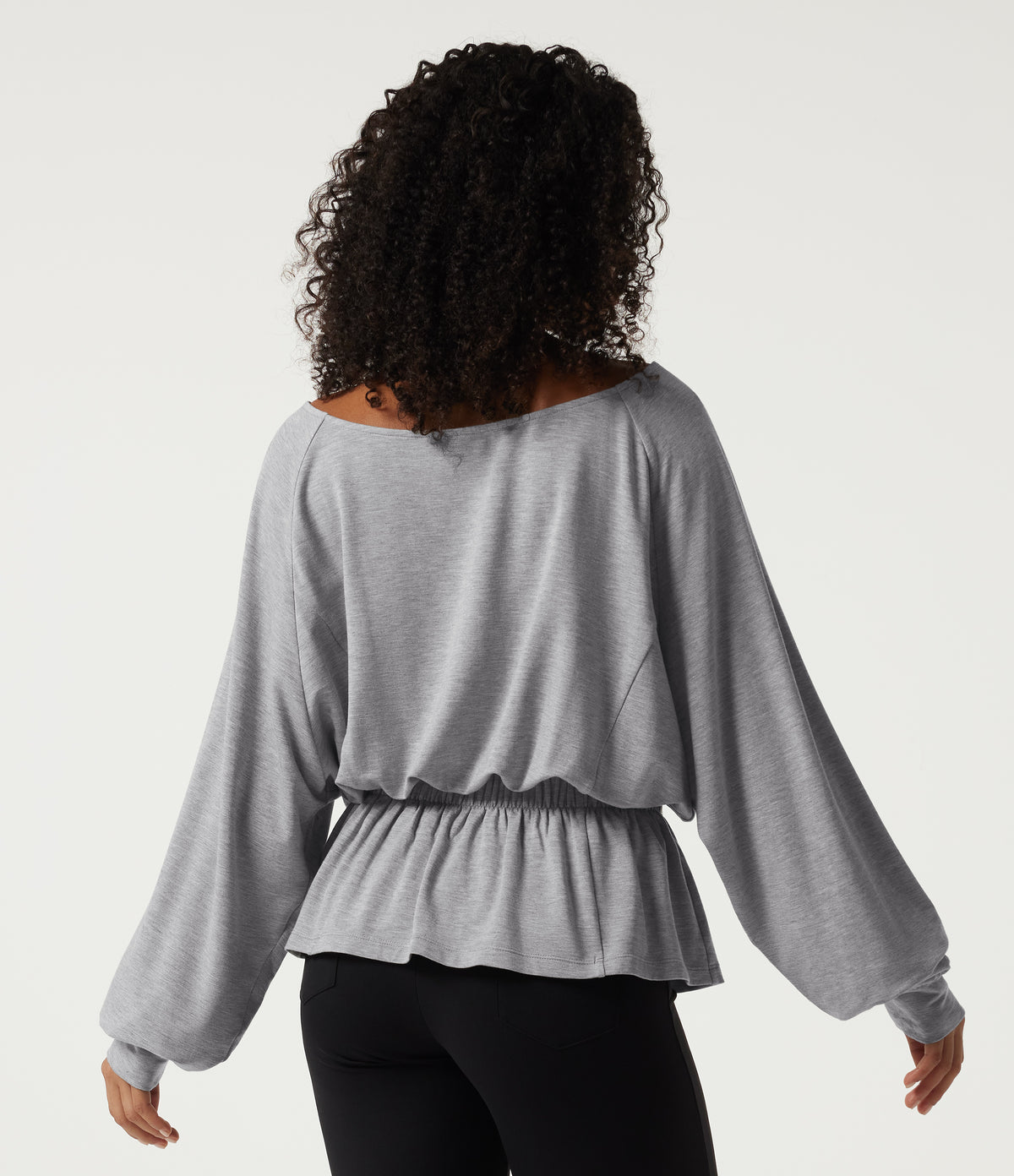 Boat Neck Batwing Long Sleeve Casual Top — Mottled Grey — view 2