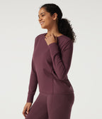 Round Neck Long Sleeve Contrast Mesh Quick Dry Workout Sweatshirt — Red Mahogany — view 4