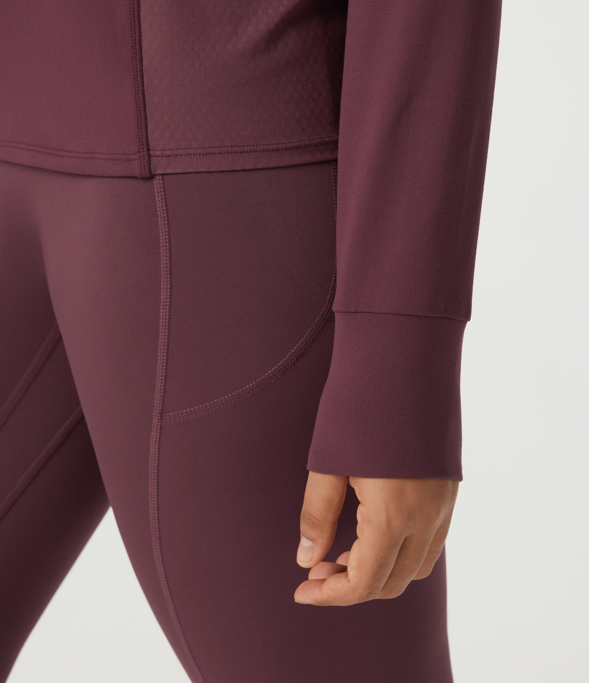Round Neck Long Sleeve Contrast Mesh Quick Dry Workout Sweatshirt — Red Mahogany — view 6