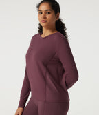Round Neck Long Sleeve Contrast Mesh Quick Dry Workout Sweatshirt — Red Mahogany — view 3