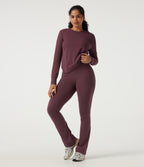 Round Neck Long Sleeve Contrast Mesh Quick Dry Workout Sweatshirt — Red Mahogany — view 8