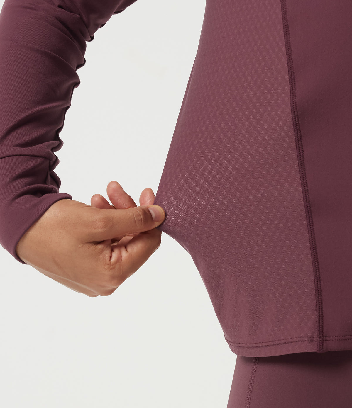 Round Neck Long Sleeve Contrast Mesh Quick Dry Workout Sweatshirt — Red Mahogany — view 7