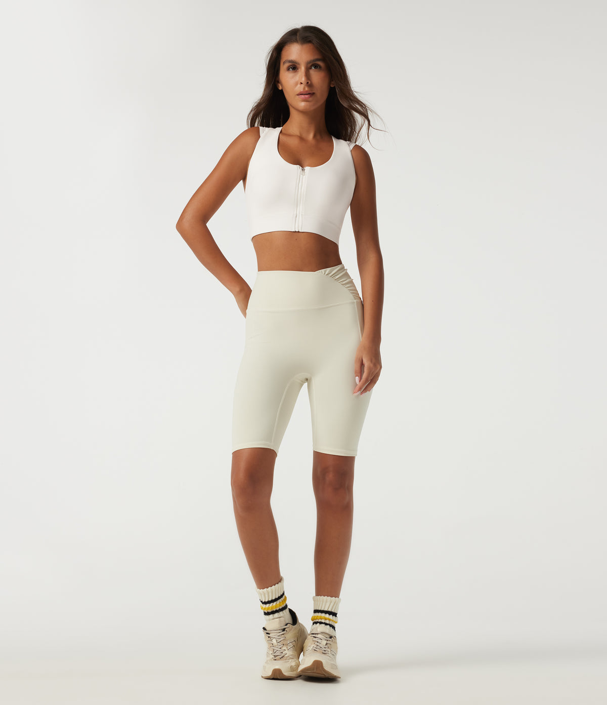 Medium Support U-Neck Cut Out Contrast Mesh Back Training Sports Bras — White — view 7