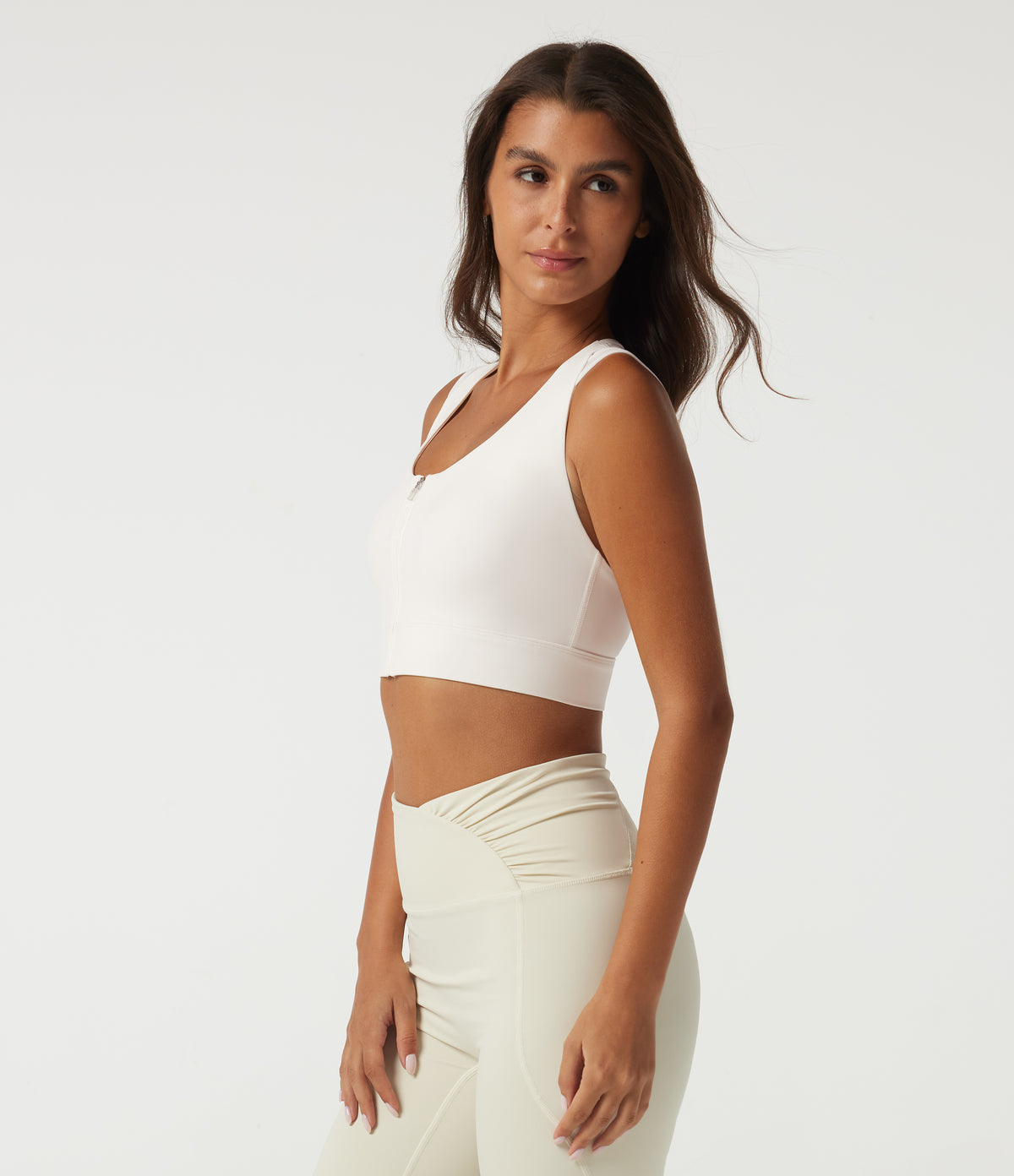 Medium Support U-Neck Cut Out Contrast Mesh Back Training Sports Bras — White — view 3