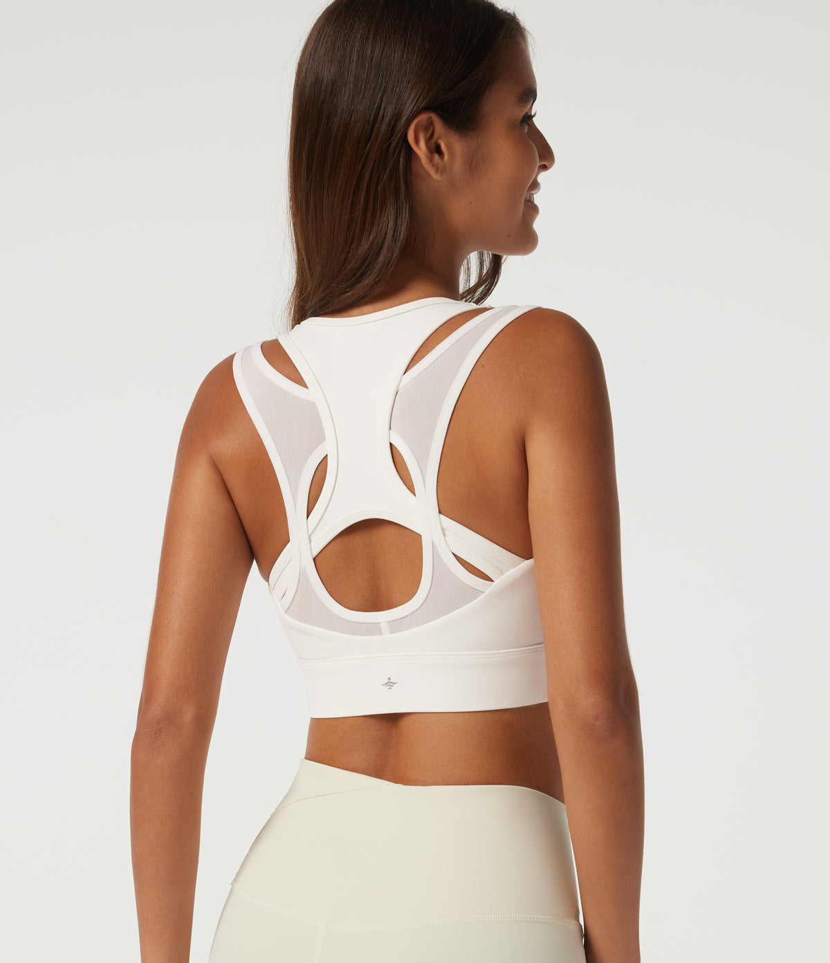 Medium Support U-Neck Cut Out Contrast Mesh Back Training Sports Bras — White — view 5