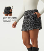 High Waisted Leopard Print Mini Skirt with Built-In Shorts and Pockets — Ash Panther — view 1