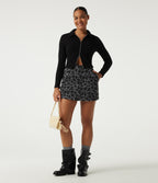 High Waisted Leopard Print Mini Skirt with Built-In Shorts and Pockets — Ash Panther — view 8