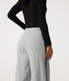 High Waisted Drawstring Wide Leg Side Stripe Fleece Cotton Casual Sweatpants with Pockets — Quiet Mist — view 5