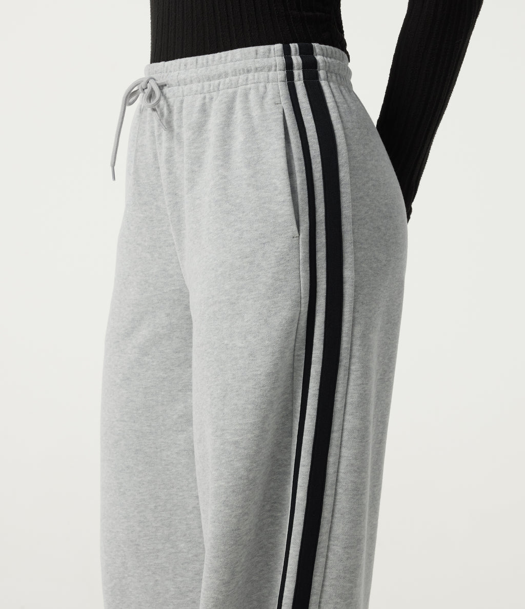 High Waisted Drawstring Wide Leg Side Stripe Fleece Cotton Casual Sweatpants with Pockets — Quiet Mist — view 6