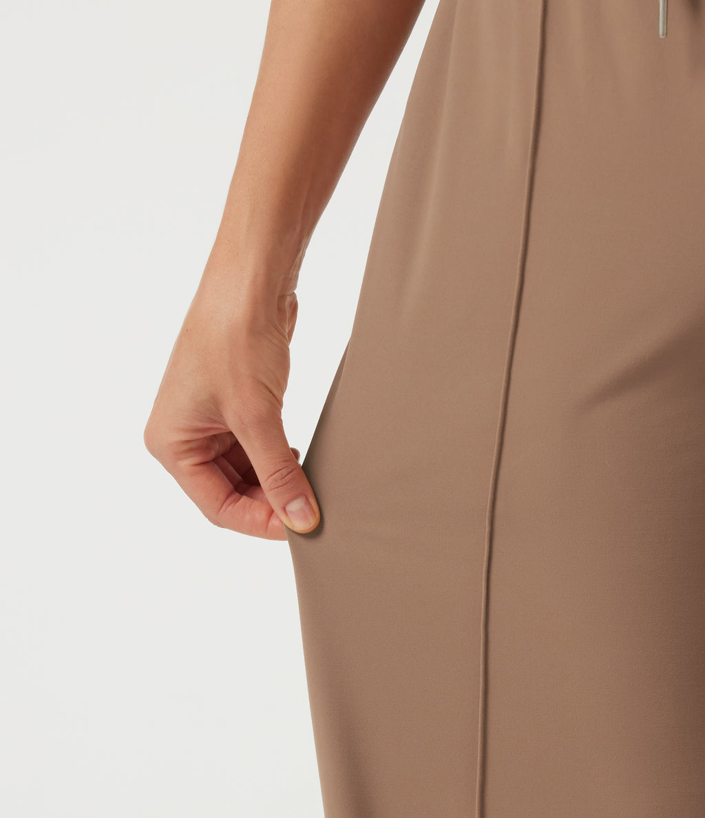 Mid Rise Drawstring Wide Leg Pintuck Leopard Print Side Stripe Casual Trousers with Pockets — Woodsmoke — view 6