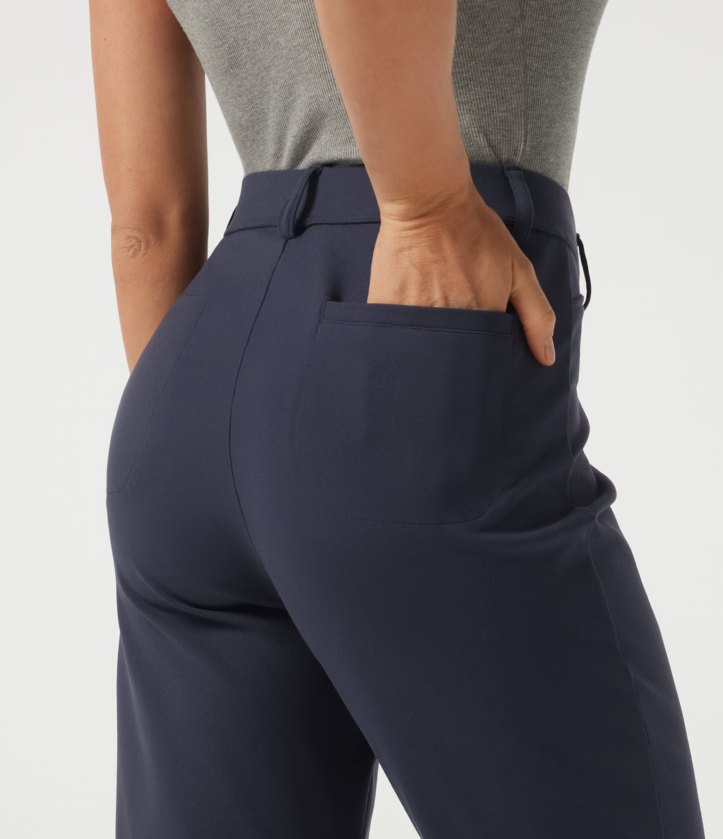 High Waisted Straight Leg Work Trousers with Pockets — Dress Blues — view 4