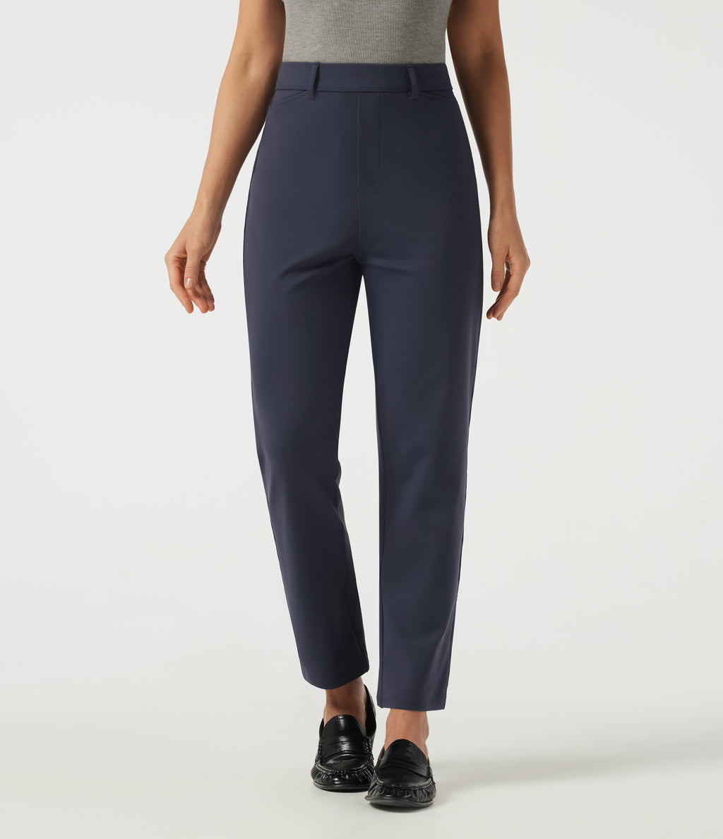 High Waisted Straight Leg Work Trousers with Pockets — Dress Blues — view 1