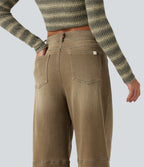 Low Rise Barrel Leg Colorful Casual Jeans with Pockets — Warm Hill Brown — view 5