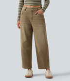Low Rise Barrel Leg Colorful Casual Jeans with Pockets — Warm Hill Brown — view 1