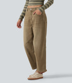 Low Rise Barrel Leg Colorful Casual Jeans with Pockets — Warm Hill Brown — view 3