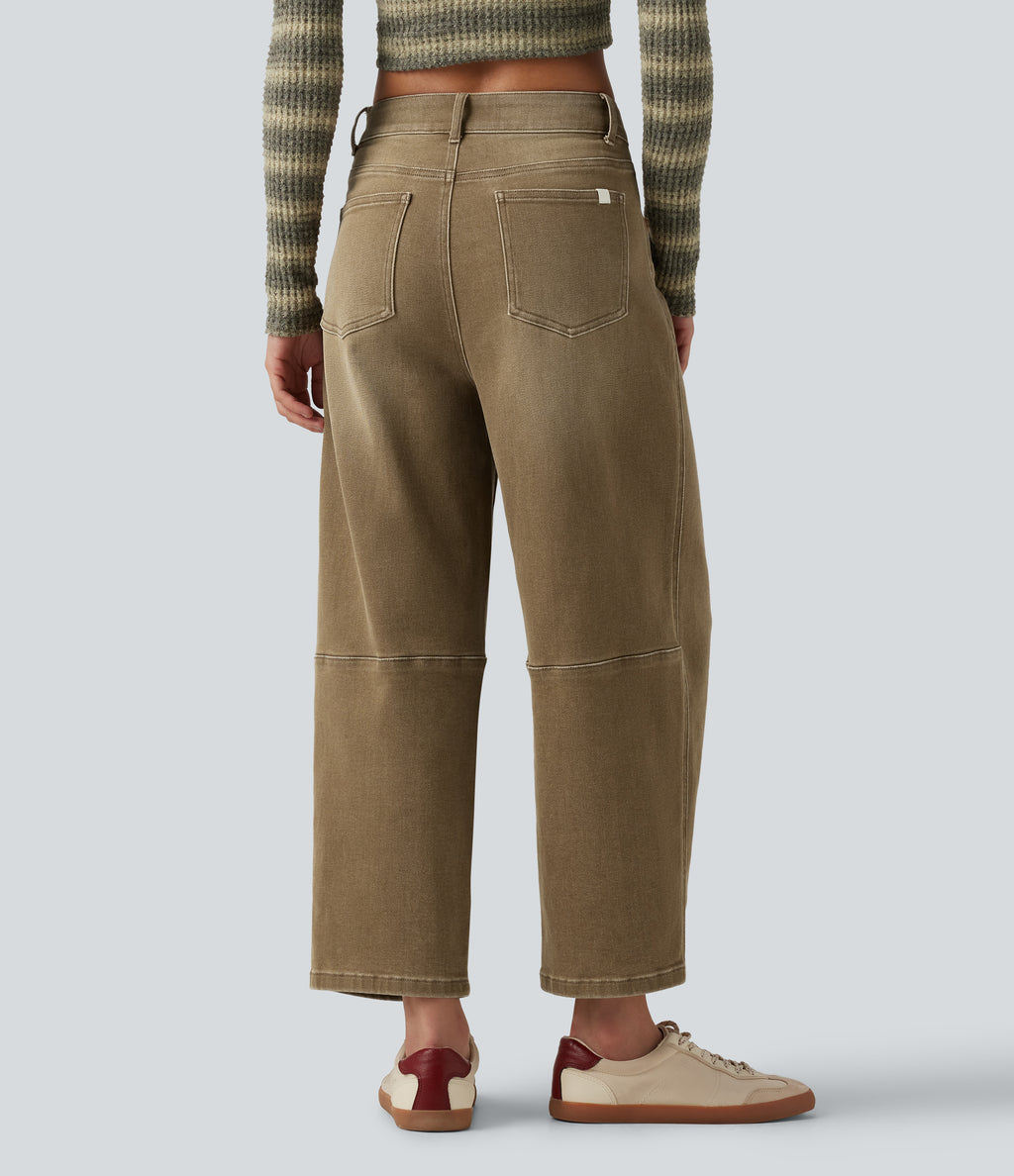 Low Rise Barrel Leg Colorful Casual Jeans with Pockets — Warm Hill Brown — view 2
