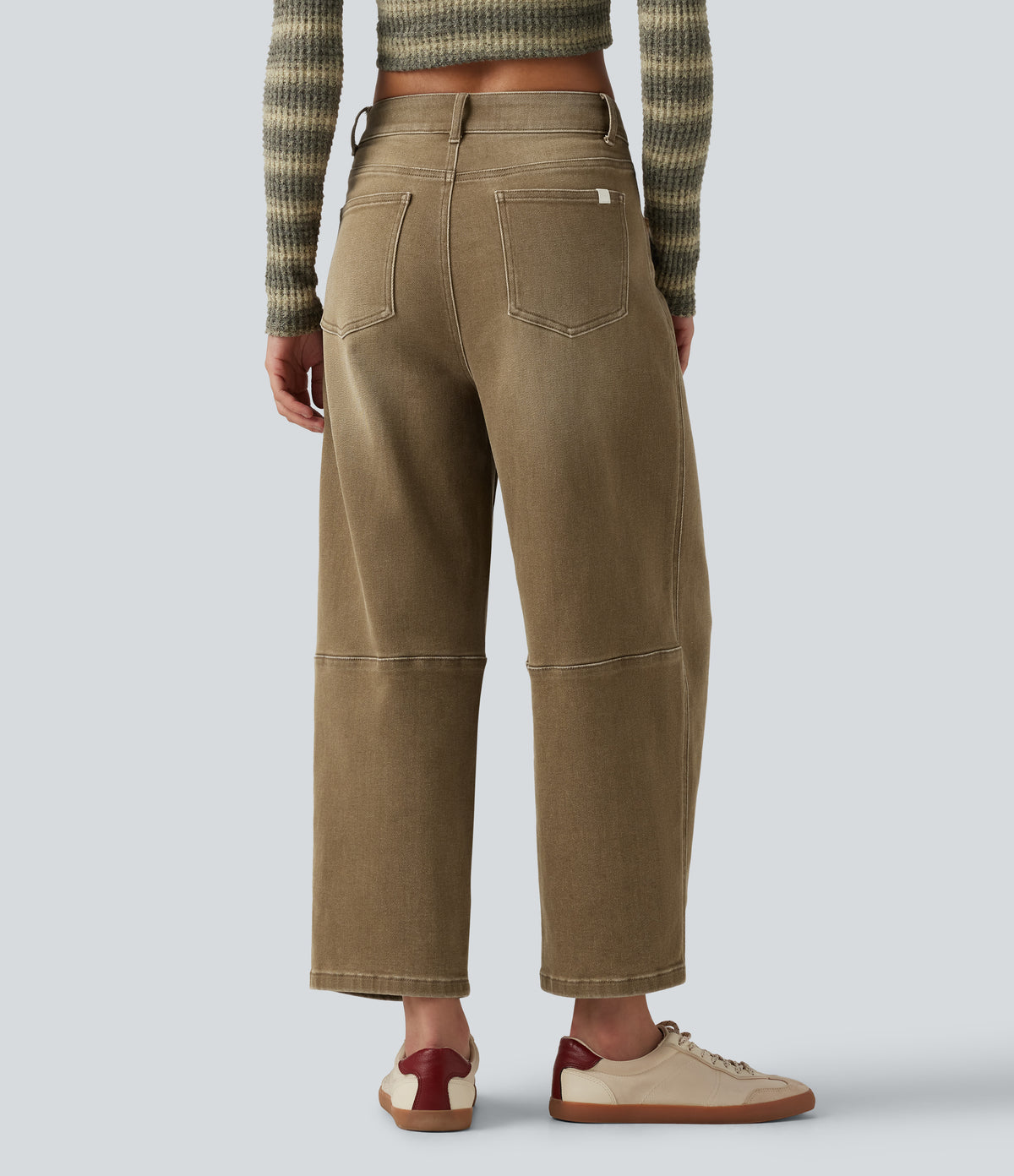Low Rise Barrel Leg Colorful Casual Jeans with Pockets — Warm Hill Brown — view 2