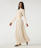 Mock Neck Long Sleeve Crossover Ruched A-Line Casual Maxi Dress — Arctic Wolf — view 3