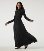 Mock Neck Long Sleeve Crossover Ruched A-Line Casual Maxi Dress — Black — view 6
