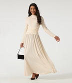 Mock Neck Long Sleeve Crossover Ruched A-Line Casual Maxi Dress — Arctic Wolf — view 5