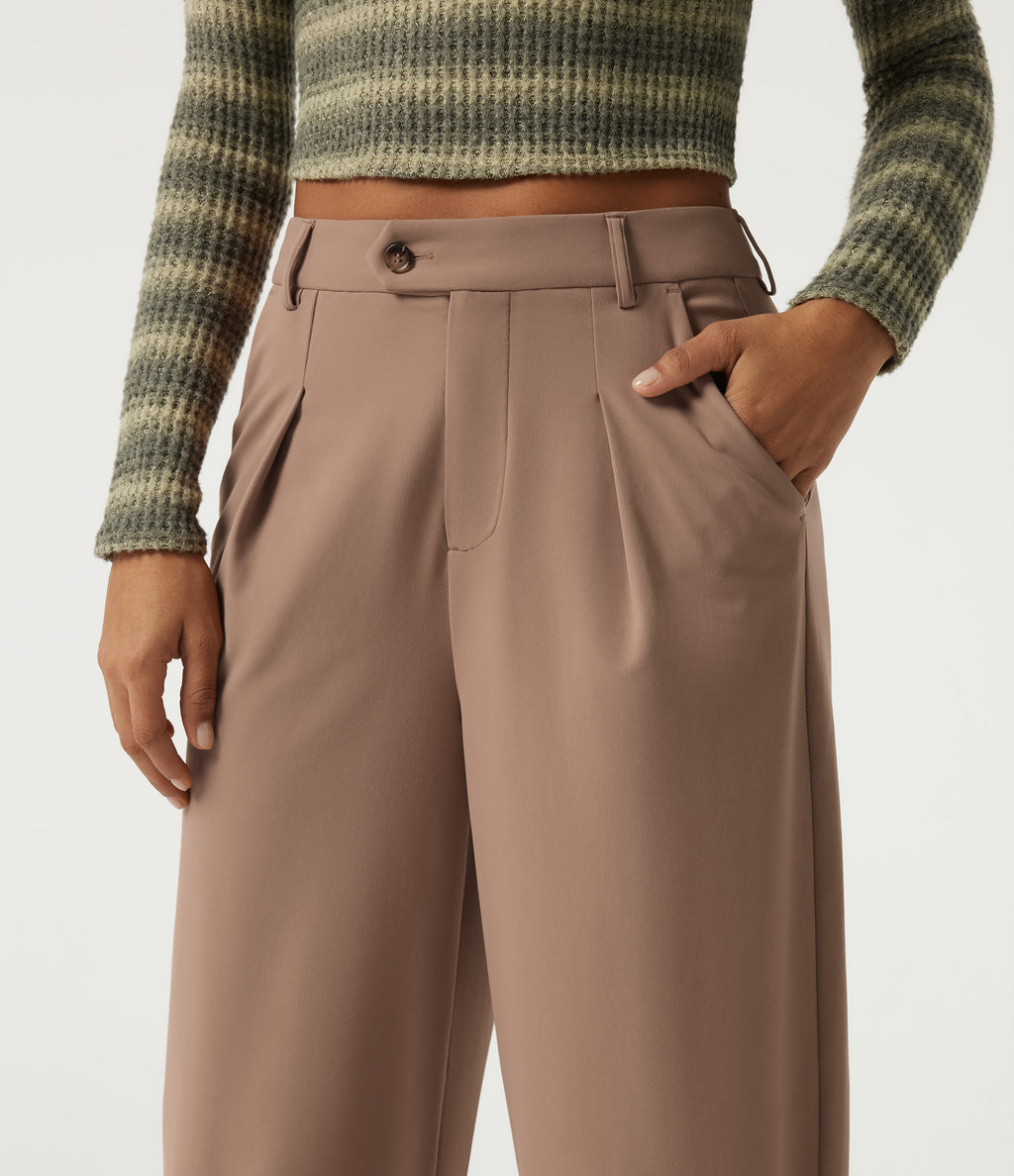 High Waisted Straight Leg Work Trousers with Pockets — Burro — view 4