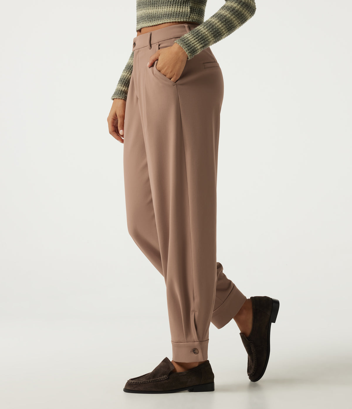 High Waisted Straight Leg Work Trousers with Pockets — Burro — view 3