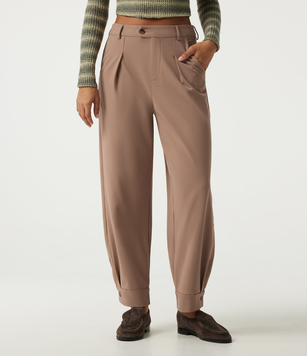 High Waisted Straight Leg Work Trousers with Pockets — Burro — view 1