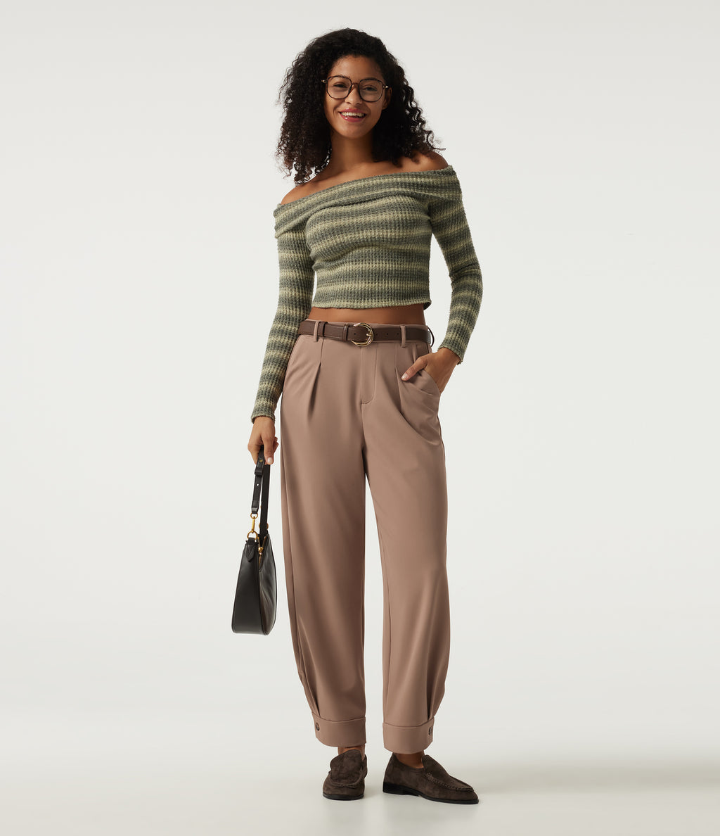 High Waisted Straight Leg Work Trousers with Pockets — Burro — view 8