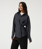 Long Sleeve Stripe Casual Shirt with Pocket — Collegiate Blue — view 3