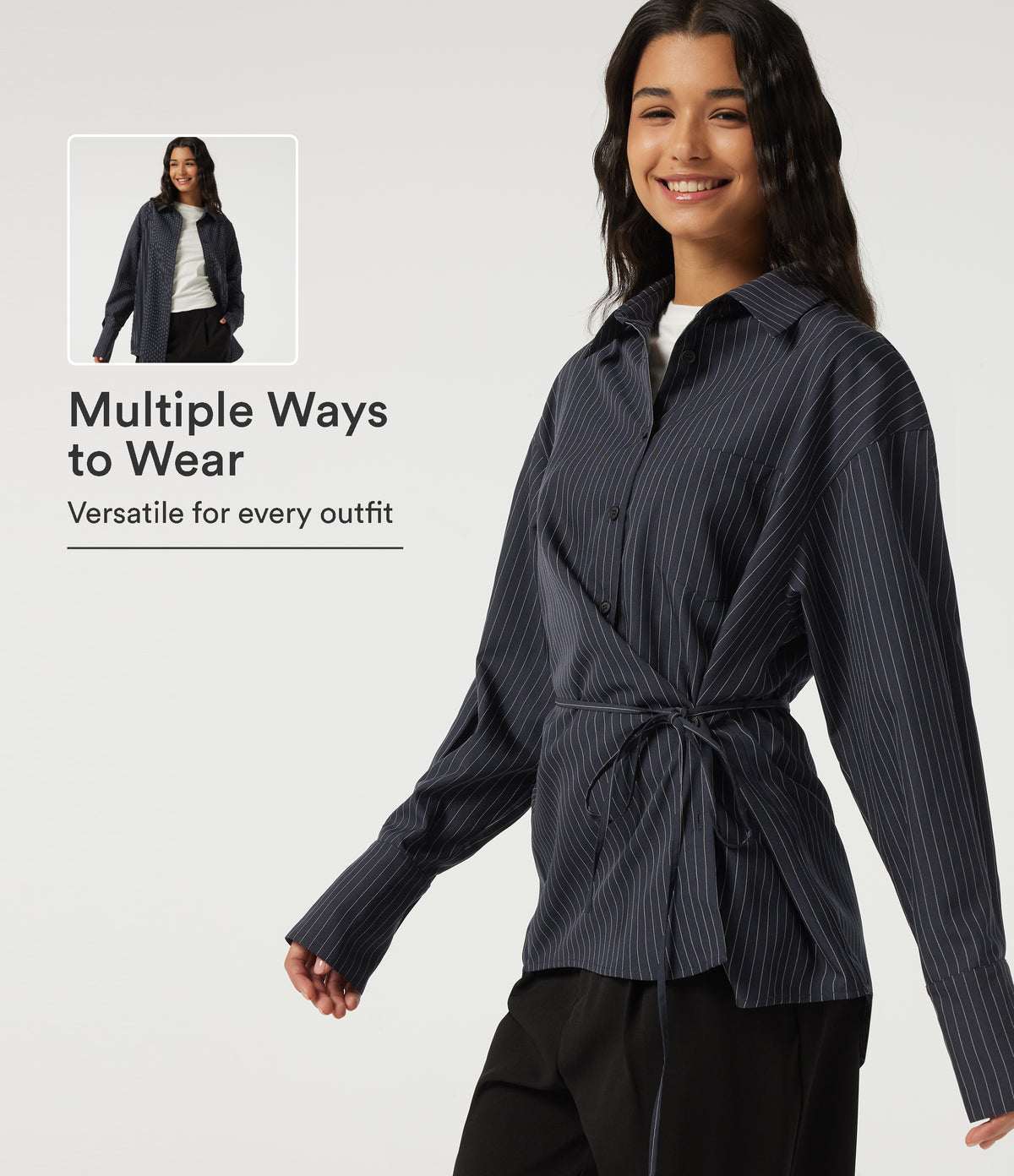 Long Sleeve Stripe Casual Shirt with Pocket — Collegiate Blue — view 1