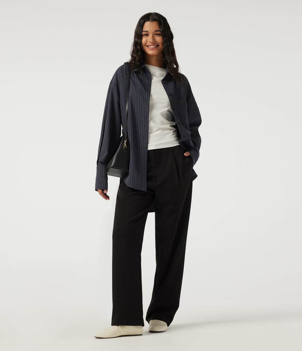 Long Sleeve Stripe Casual Shirt with Pocket — Collegiate Blue — view 7