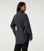 Long Sleeve Stripe Casual Shirt with Pocket — Collegiate Blue — view 2