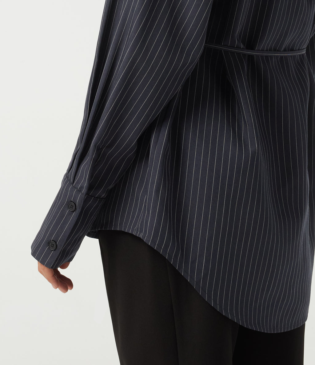 Long Sleeve Stripe Casual Shirt with Pocket — Collegiate Blue — view 6