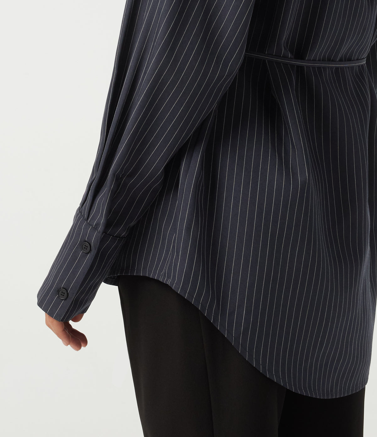Long Sleeve Stripe Casual Shirt with Pocket — Collegiate Blue — view 6