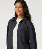 Long Sleeve Stripe Casual Shirt with Pocket — Collegiate Blue — view 5