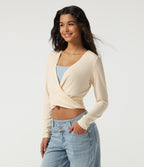 Deep V Neck Long Sleeve Casual T-Shirt — Arctic Wolf — view 3