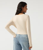 Deep V Neck Long Sleeve Casual T-Shirt — Arctic Wolf — view 2