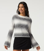Boat Neck Flounce Long Sleeve Rolled Hem Casual Jumper — Mist Summit — view 3