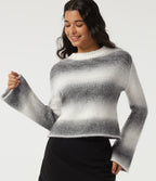 Boat Neck Flounce Long Sleeve Rolled Hem Casual Jumper — Mist Summit — view 1