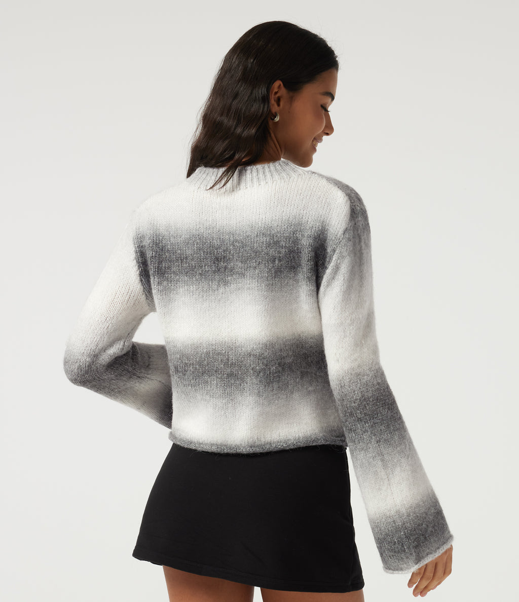 Boat Neck Flounce Long Sleeve Rolled Hem Casual Jumper — Mist Summit — view 2