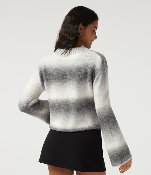 Boat Neck Flounce Long Sleeve Rolled Hem Casual Jumper — Mist Summit — view 2