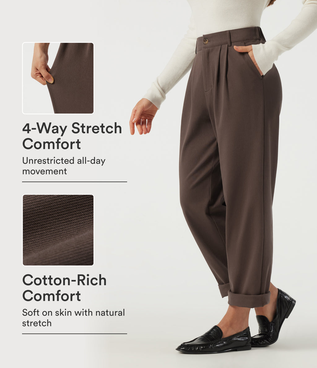 Mid Rise Straight Leg Work Cotton Trousers with Pockets — Chocolate Martini — view 1