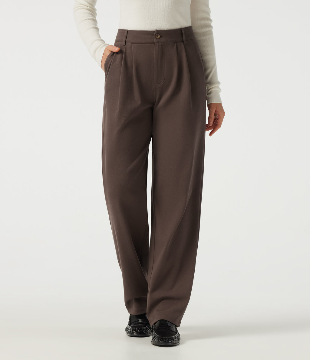 Mid Rise Straight Leg Work Cotton Trousers with Pockets — Chocolate Martini — view 2