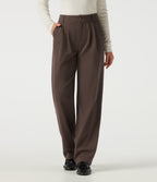 Mid Rise Straight Leg Work Cotton Trousers with Pockets — Chocolate Martini — view 2