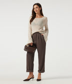Mid Rise Straight Leg Work Cotton Trousers with Pockets — Chocolate Martini — view 4