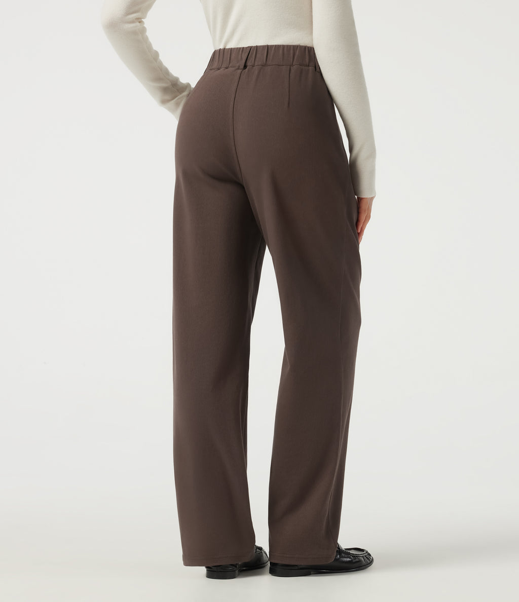 Mid Rise Straight Leg Work Cotton Trousers with Pockets — Chocolate Martini — view 3