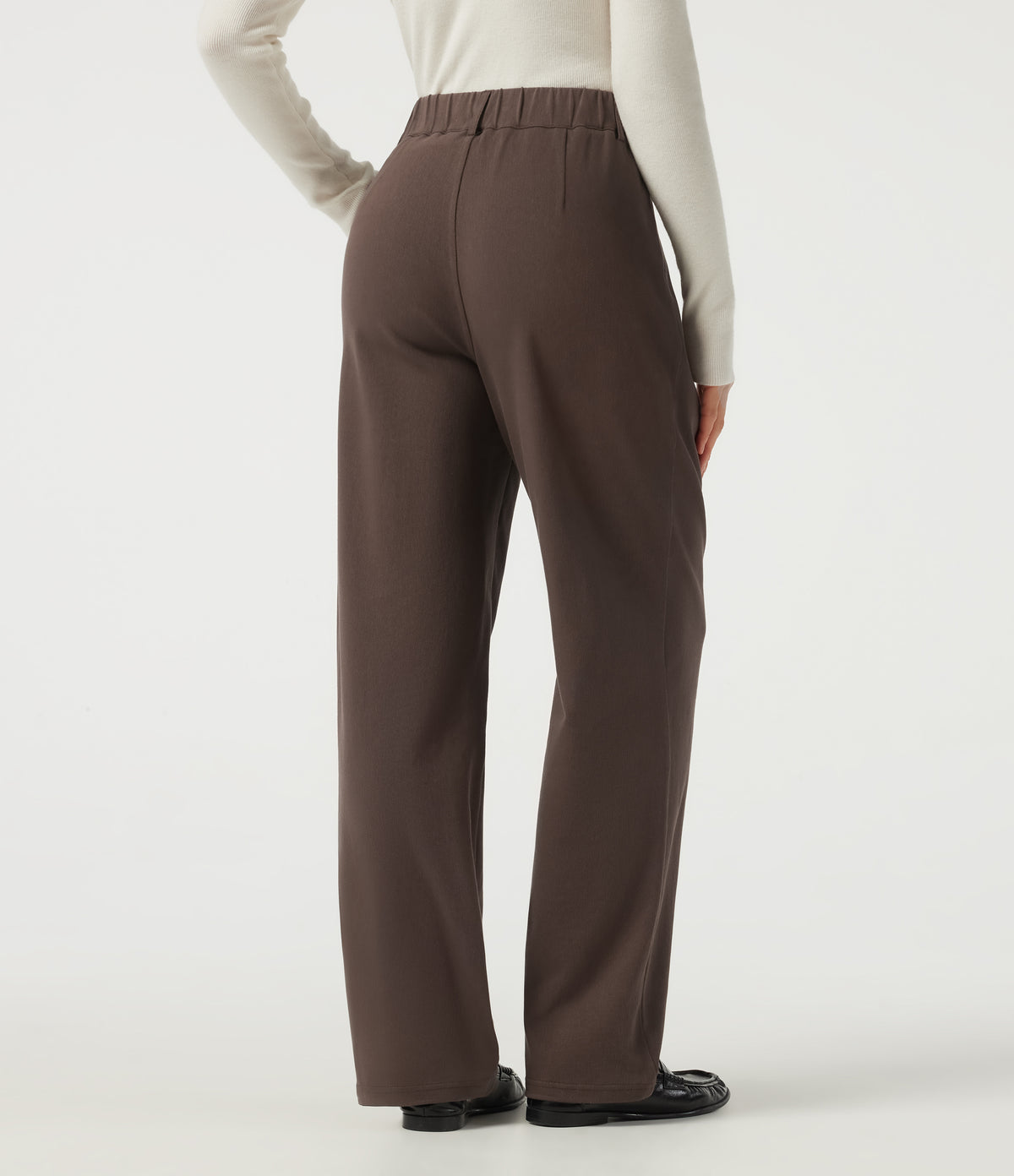 Mid Rise Straight Leg Work Cotton Trousers with Pockets — Chocolate Martini — view 3