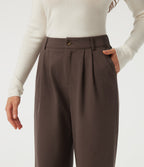 Mid Rise Straight Leg Work Cotton Trousers with Pockets — Chocolate Martini — view 8
